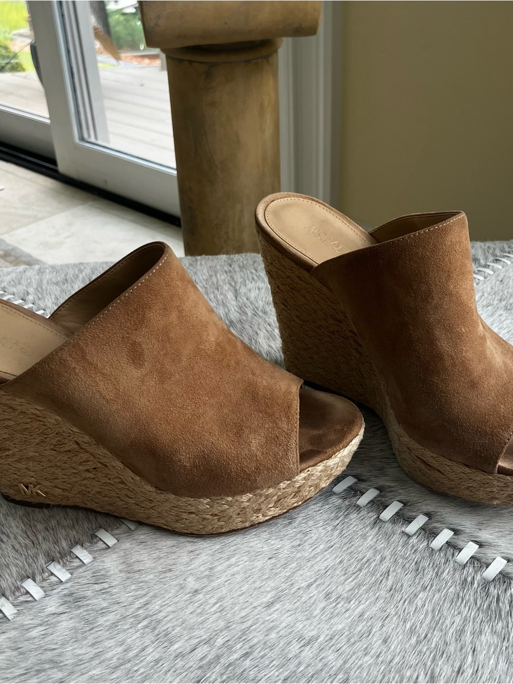 Michael Kors Tan Suede Espadrille Wedge Mules